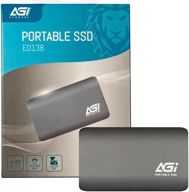 AGI 2TB ED138 Portable External SSD, (R/W Speed up to 550/500 MB/s