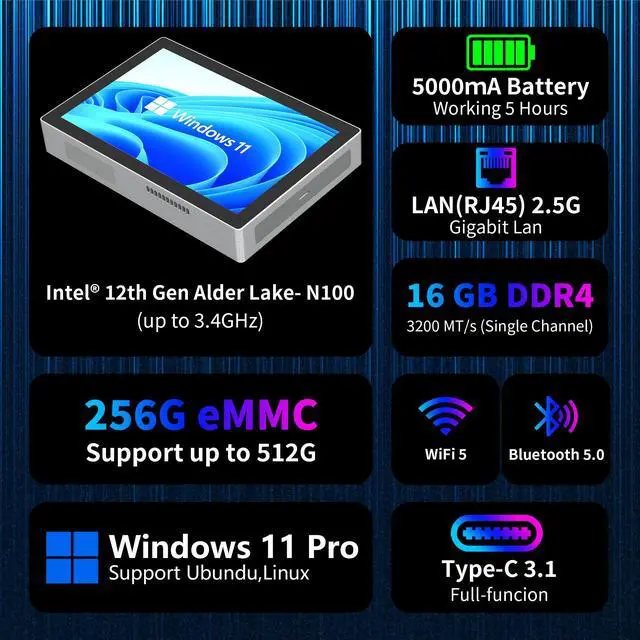 Higole F9B with 4G LTE 7'' Mini PC Windows 11 Pro Intel Alder Lake