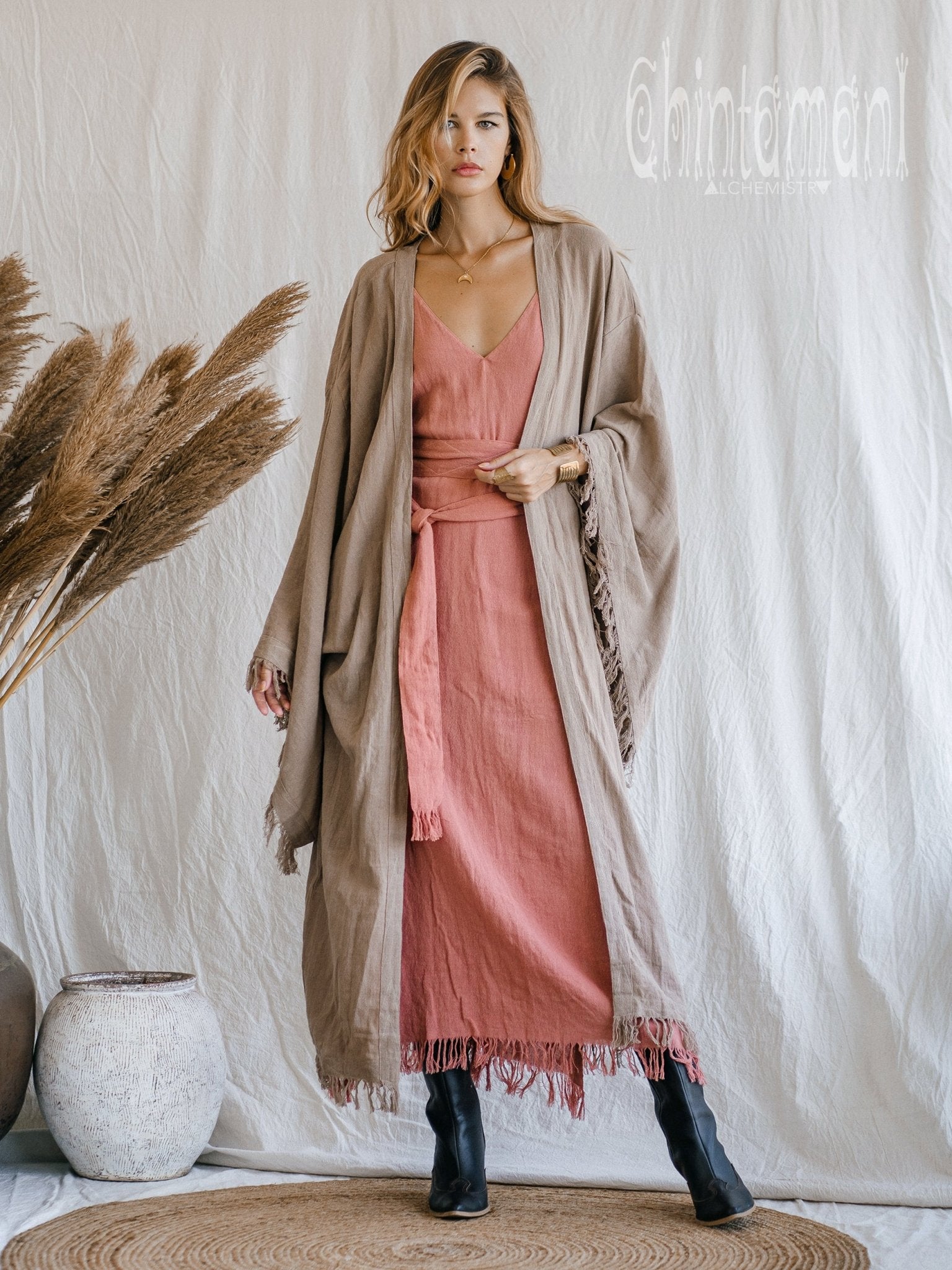 Wide Sleeve Kimono / Coffee - ChintamaniAlchemi