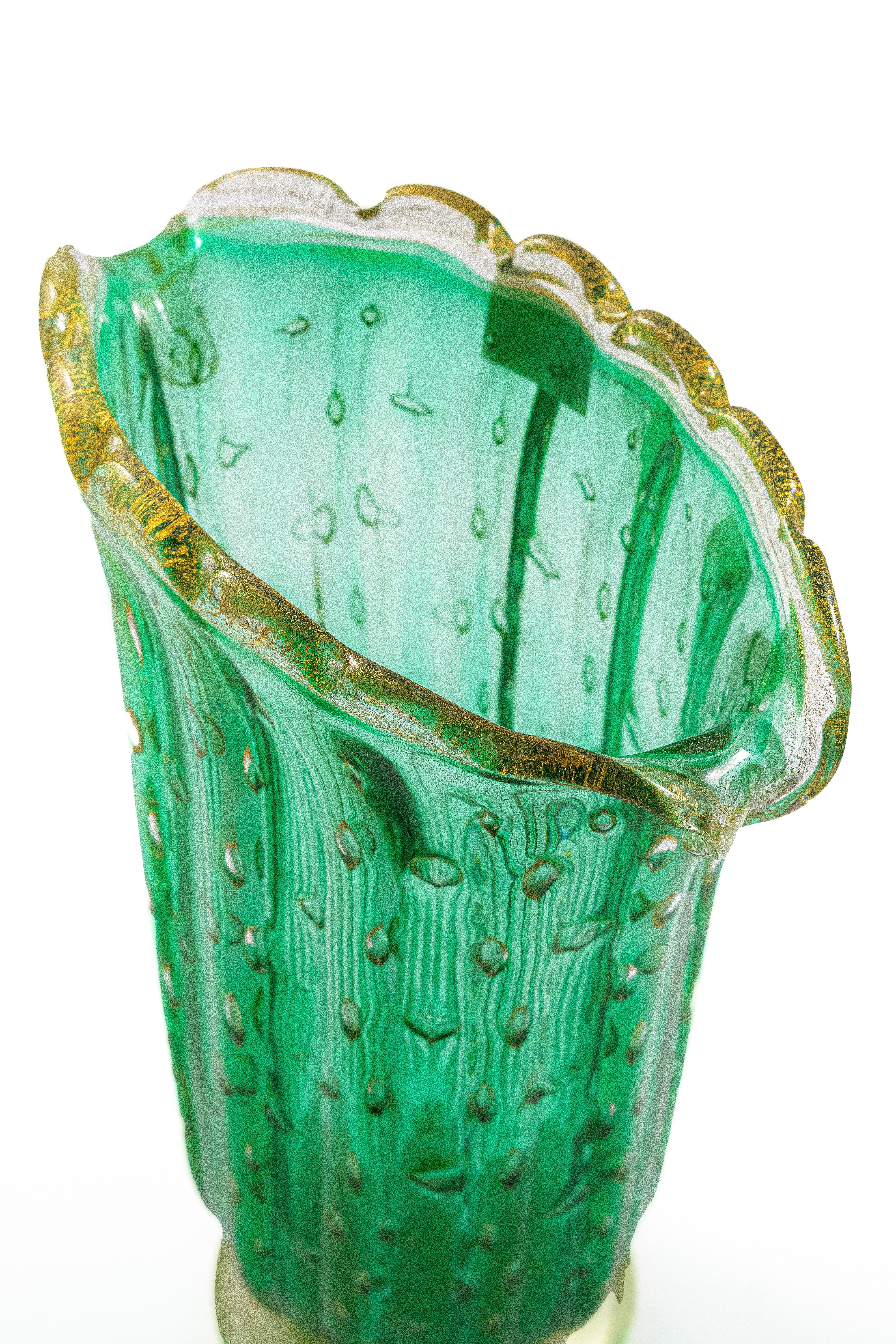 ムラーノガラス（ベネチアングラス）花瓶／花器「シェル」ヴェルデ