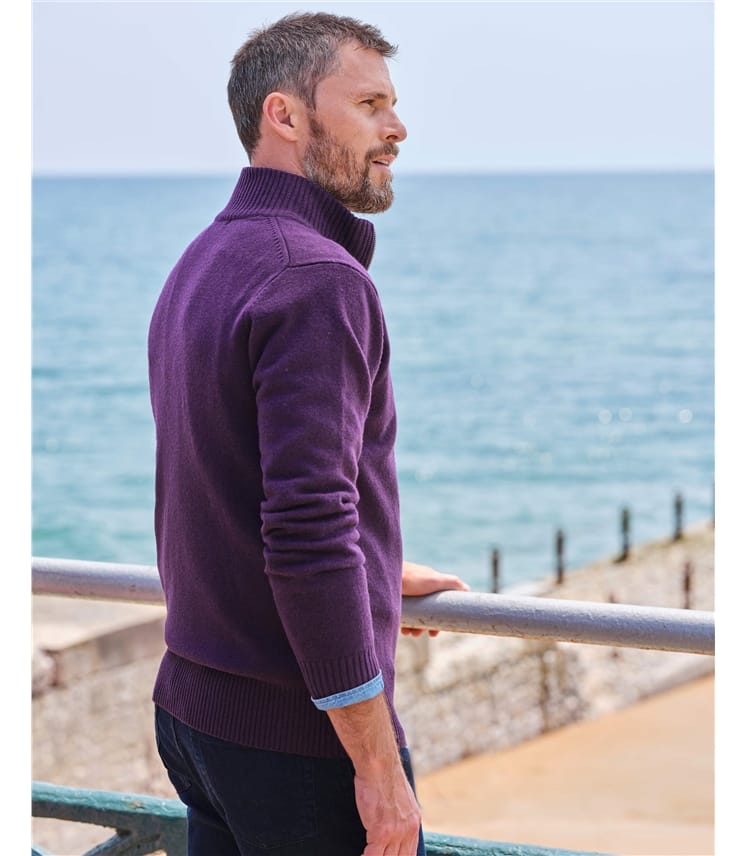 Aubergine | Mens Lambswool Lincoln Zipper Cardigan | WoolOvers US