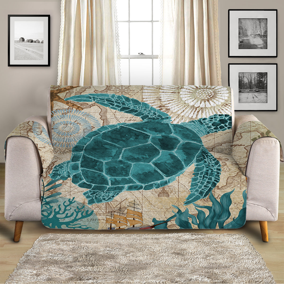 Couch Cover - Sea Turtle Love by Coastal Passion