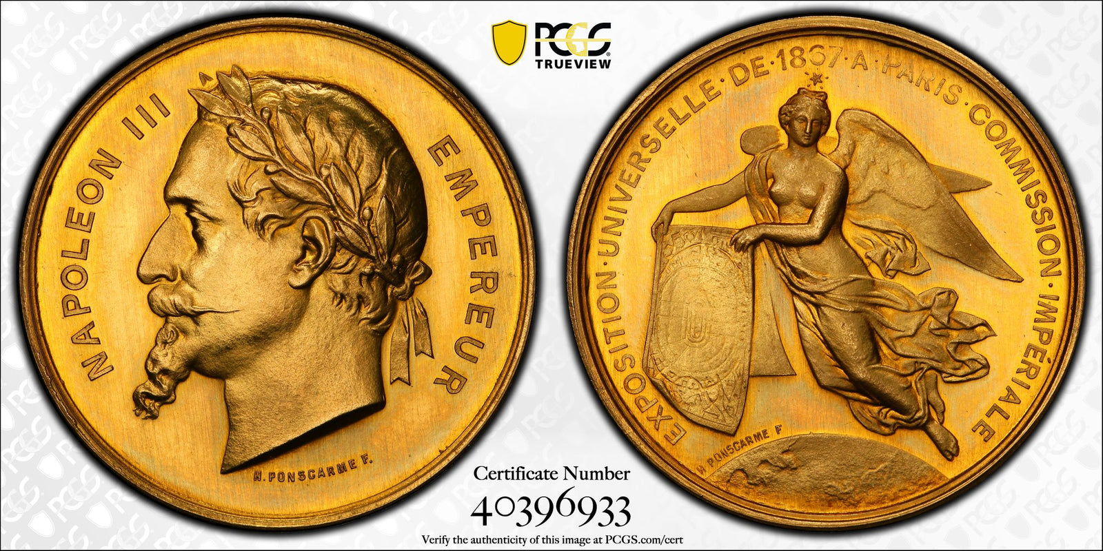 世界に1枚】フランス・パリ万国博覧会 特別記念鋳造メダル PCGS SP63