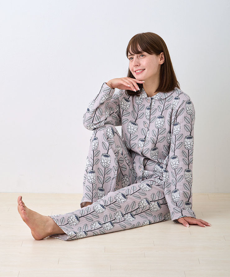 パジャマ レディース 冬 綿 長袖 M L 前開き 女性 綿100% キルトニット