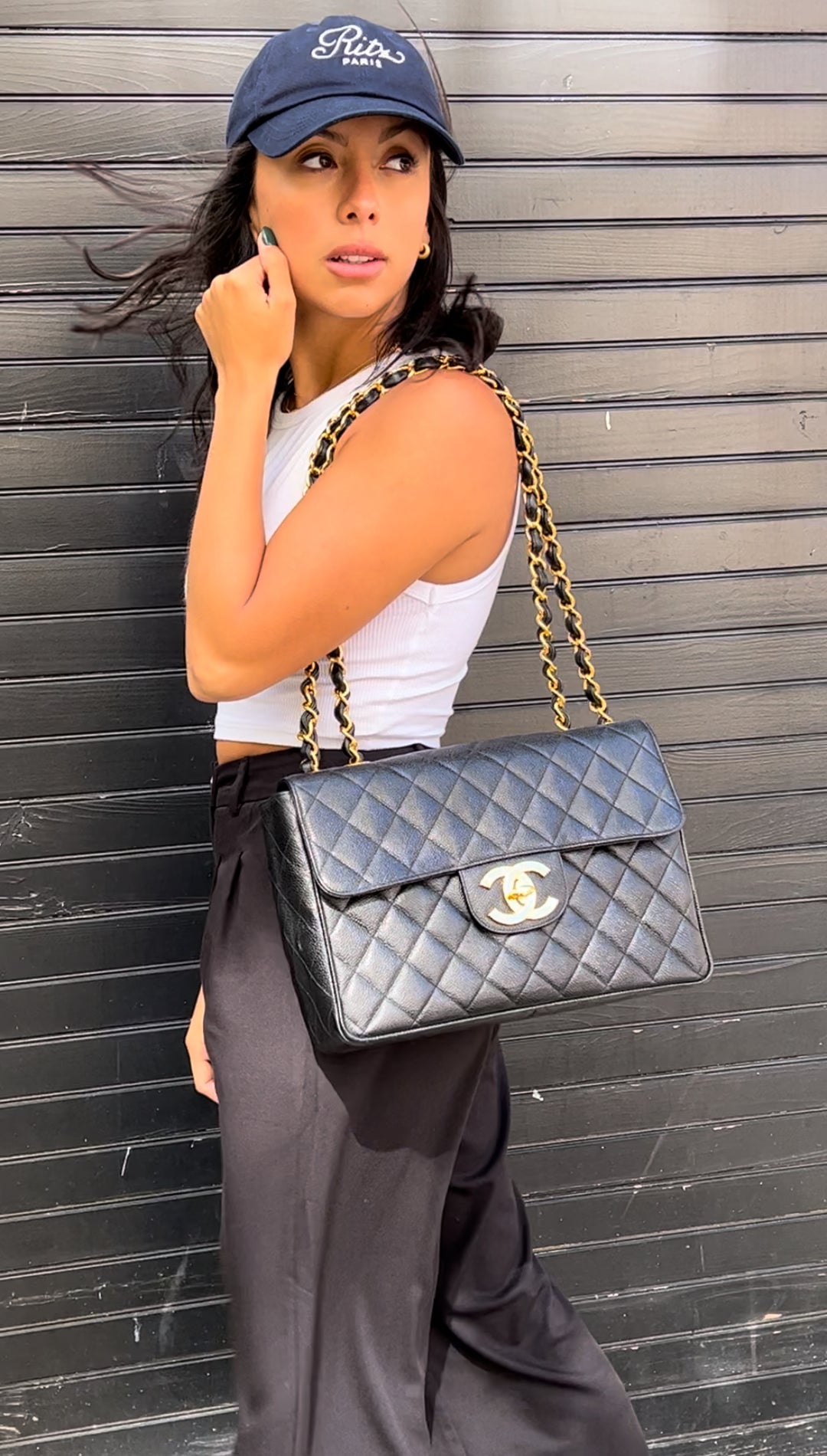 Chanel Vintage Rare Black Caviar XL CC Jumbo Flap – Classic Coco