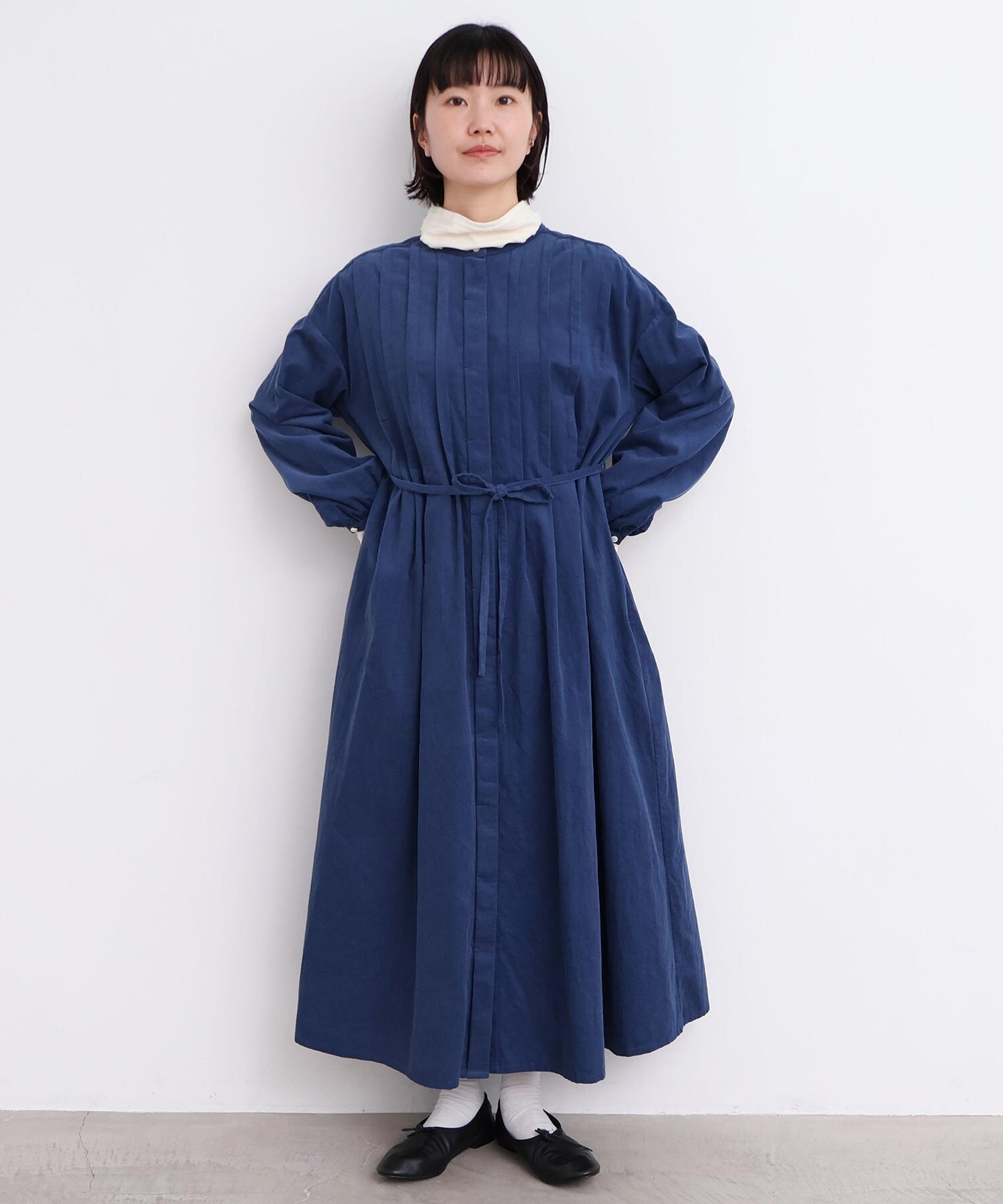 AMBIDEX Store 〇21Wシャツコール タックワンピース(F クロ): l