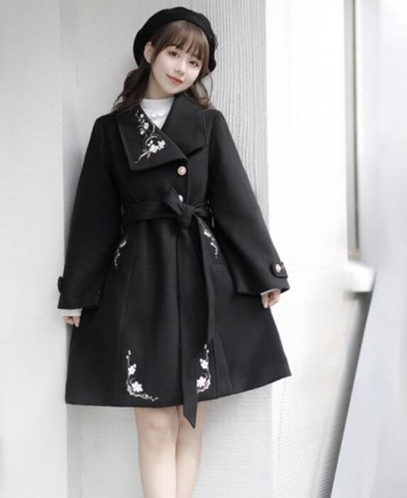 チャイナ服 チャイナ風刺しゅう入りウールコート コート|チャイナ服