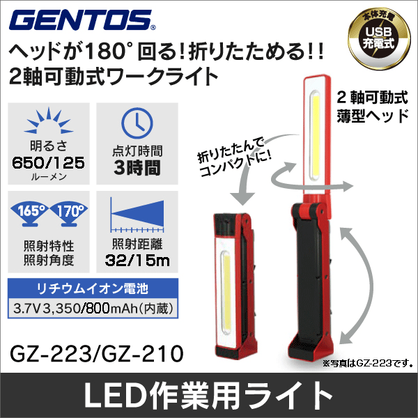 GENTOS】Ganz薄型ヘッド作業灯シリーズ USB充電式COB LEDワークライト