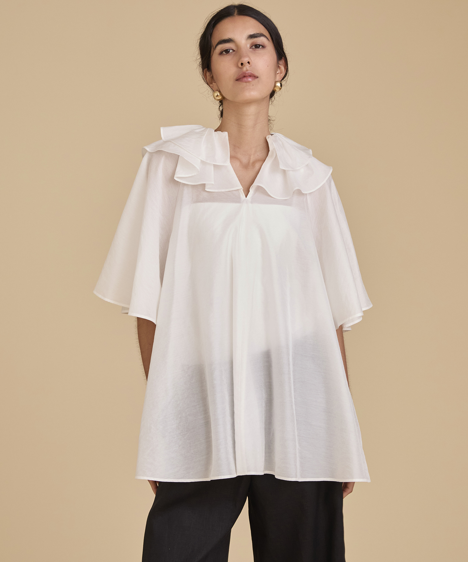 ダブルラッフルカラーブラウス ｜ハウス オブ ロータス＜HOUSE OF