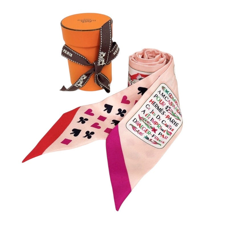 エルメス HERMES ツイリー トランプ JEU DE CARTES ピンク シルク