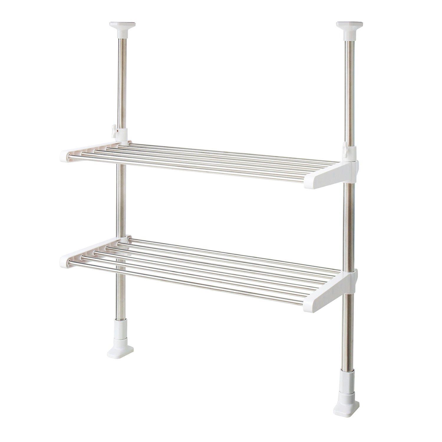 突っ張りキッチンラック 棚2段 ステンレス 高さ62〜100cm TOS-9｜平安