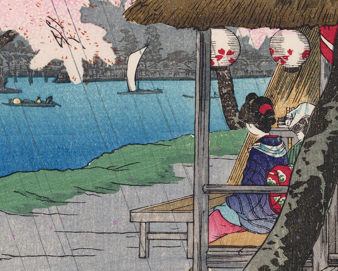 高橋松亭 弘明: 雨の隅田川の桜 – Egenolf Gallery Japanese Prints