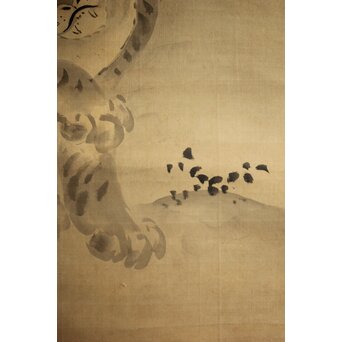 倣 狩野益信 龍虎図 絹本水墨掛軸 対幅 Z233｜骨董店 のびる 古美術