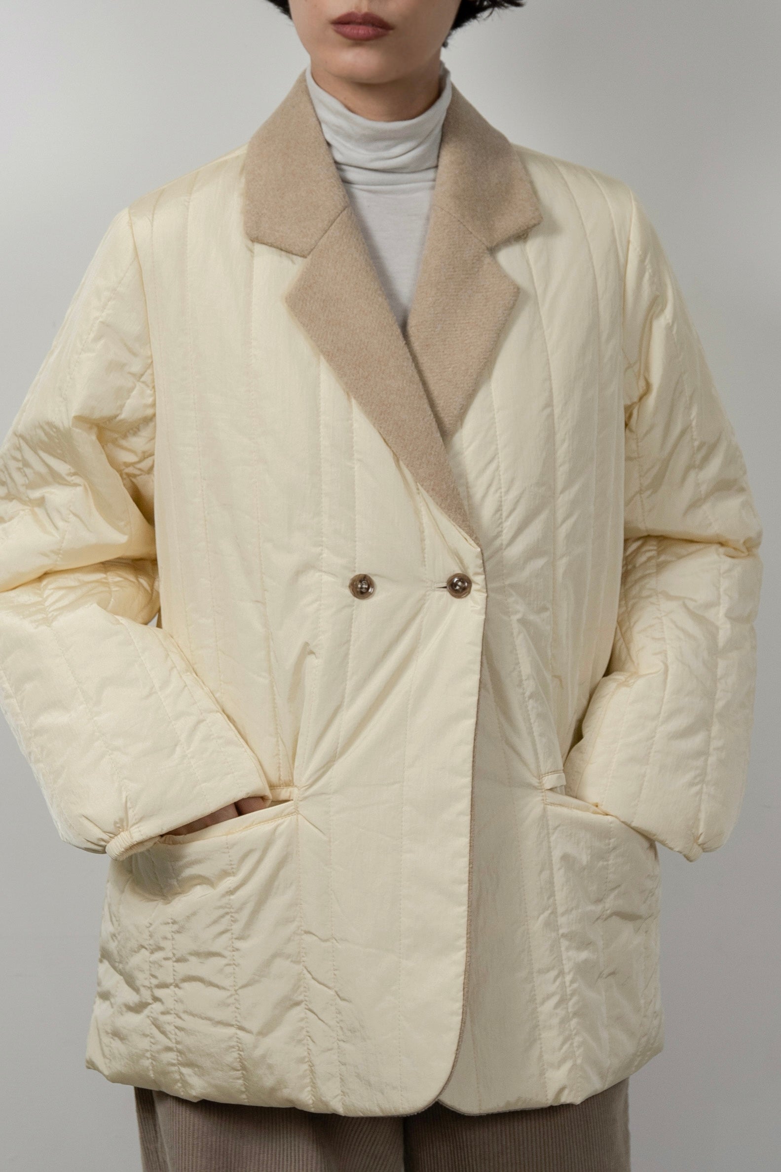 stripe quilting dual texture jacket coat – eim online（エイム