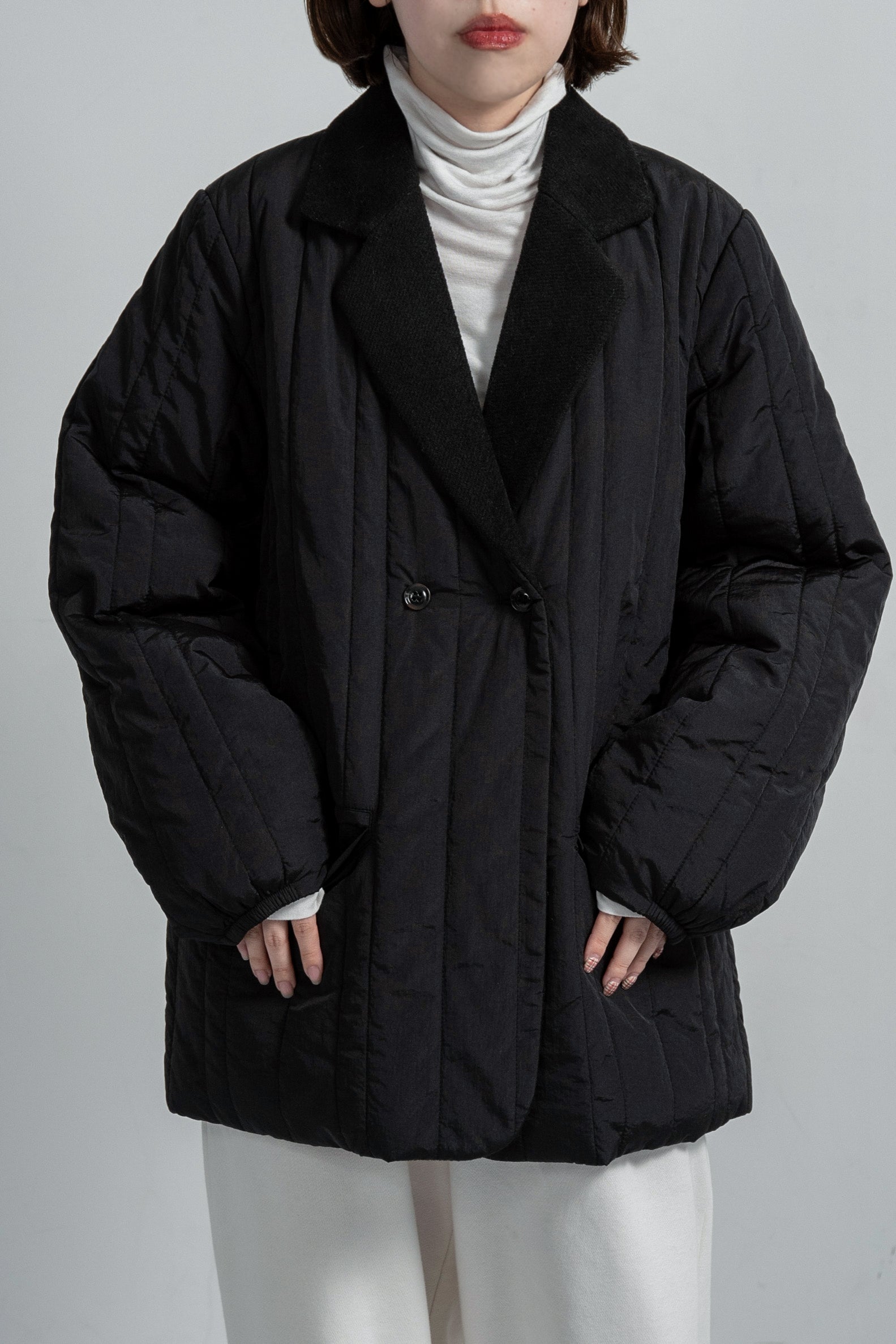 stripe quilting dual texture jacket coat – eim online（エイム