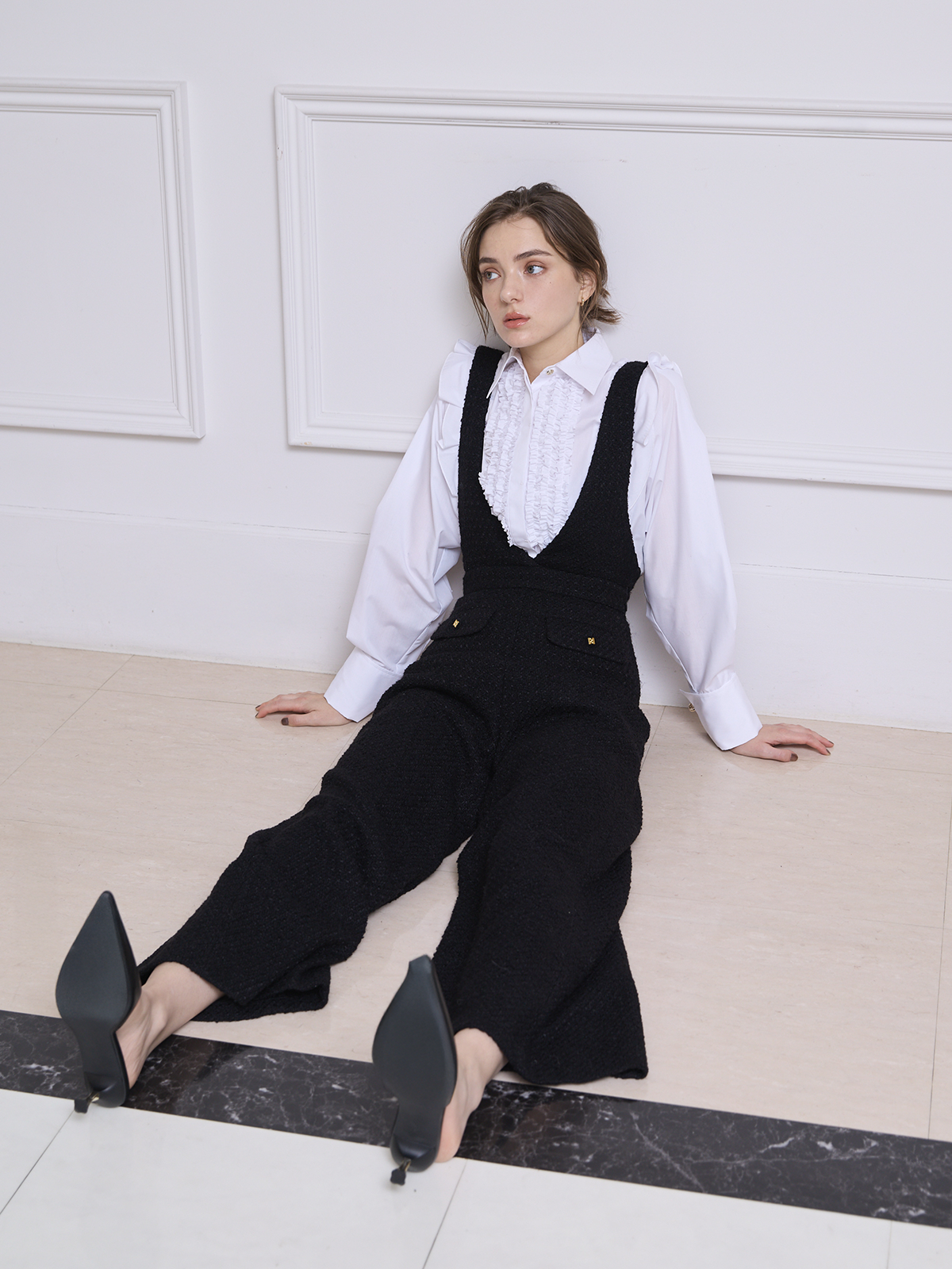 ツイードサロペットパンツ