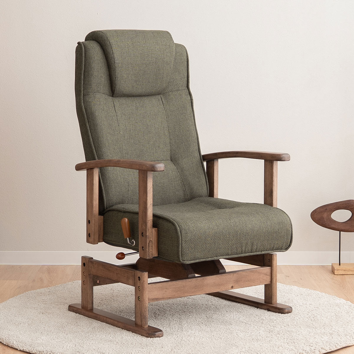 安全ストッパー付き 回転高座椅子 リクライニングチェア かなた 1人用