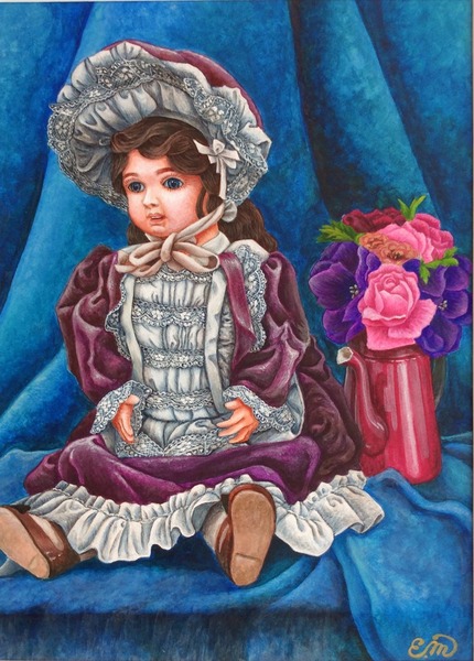 フランス人形と花」 by 水落恵美子｜Artmeter｜暮らしを彩るアートが