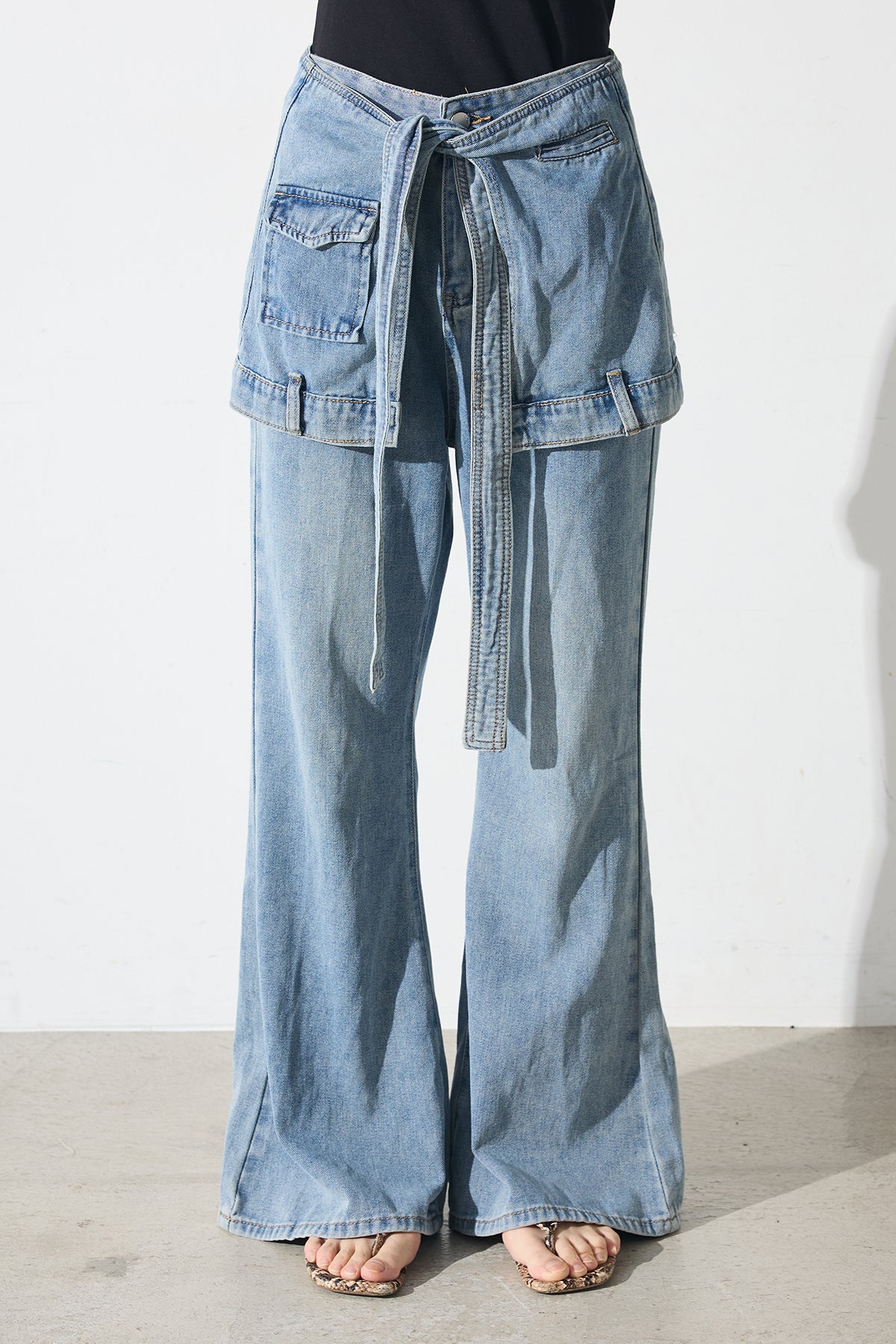 即納】レイヤードデニム裾フレアパンツ – ESICA