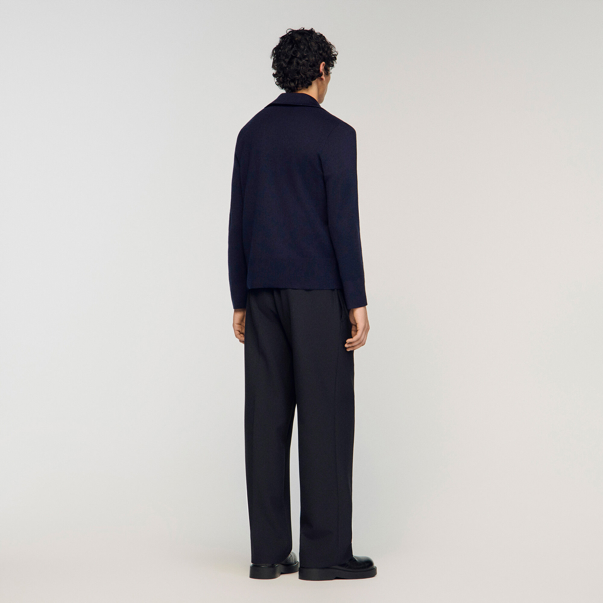 Zip-up wool cardigan blue for Men | Sandro Paris