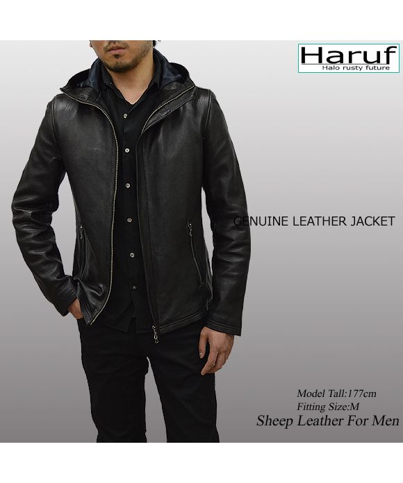 Haruf Leather Jacket Genuine Leather Single Riders Hooded Mountain Par