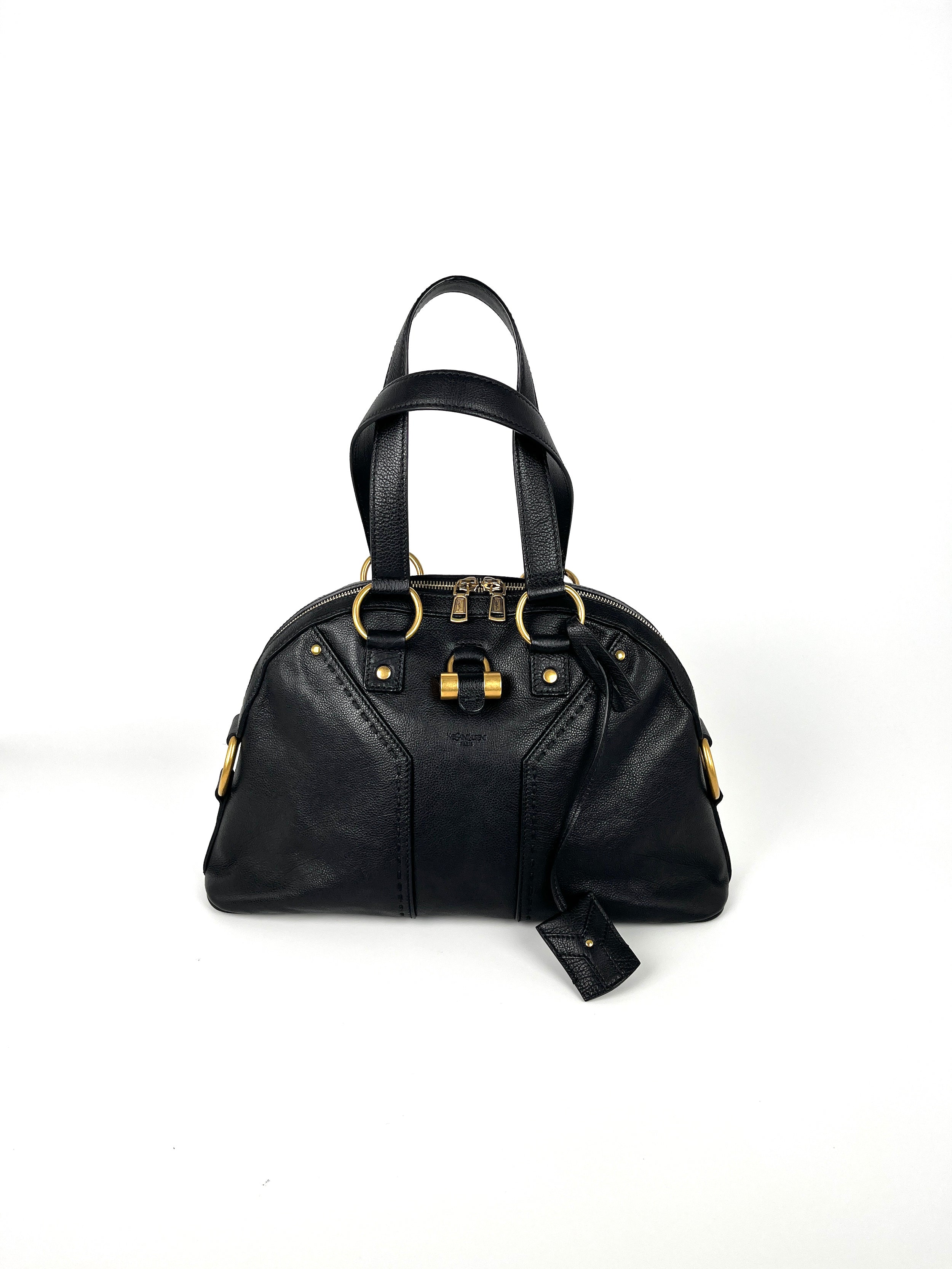 Vintage Saint Laurent YSL Muse Rive Gauche Black Leather Shoulder