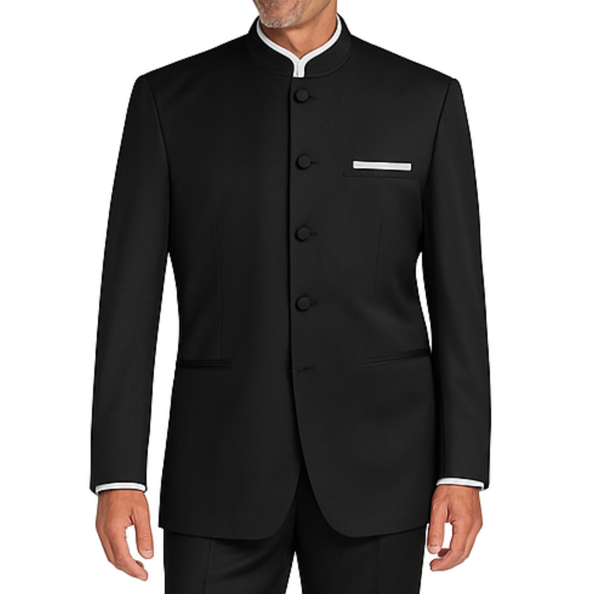 VINCI Men's Black Banded Collar 5 Button Classic Fit Tuxedo NEW