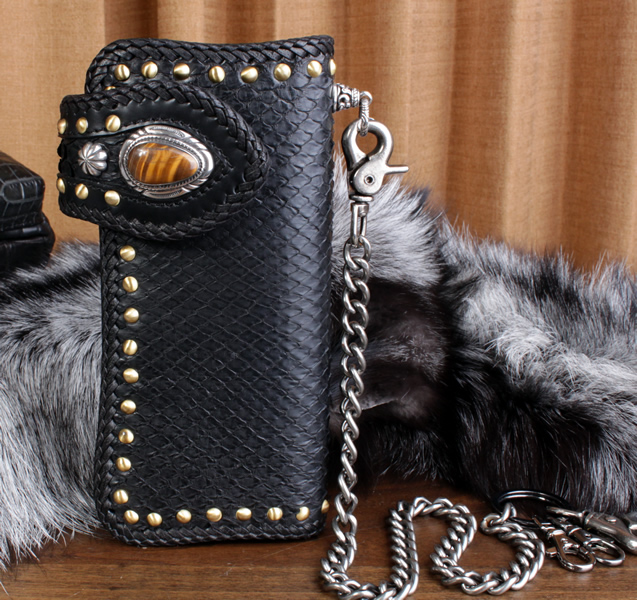 バイカーズウォレット パイソン長財布 ブラック