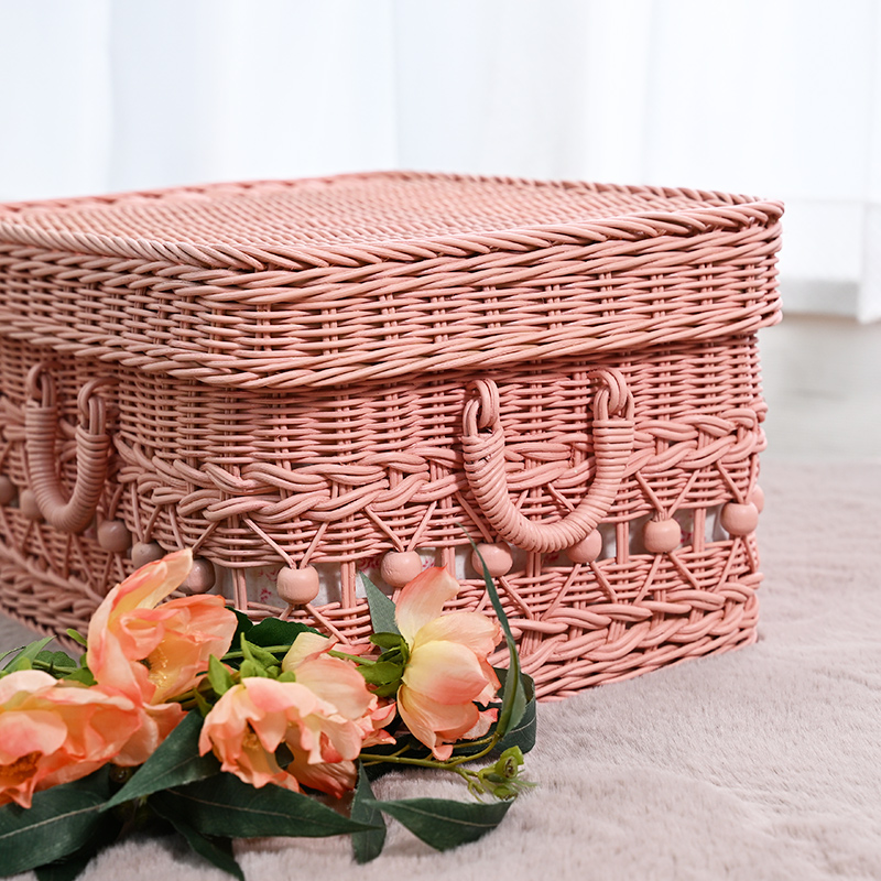 希少】 ビッグサイズ ラタンバスケット かご ピンク 昭和レトロ