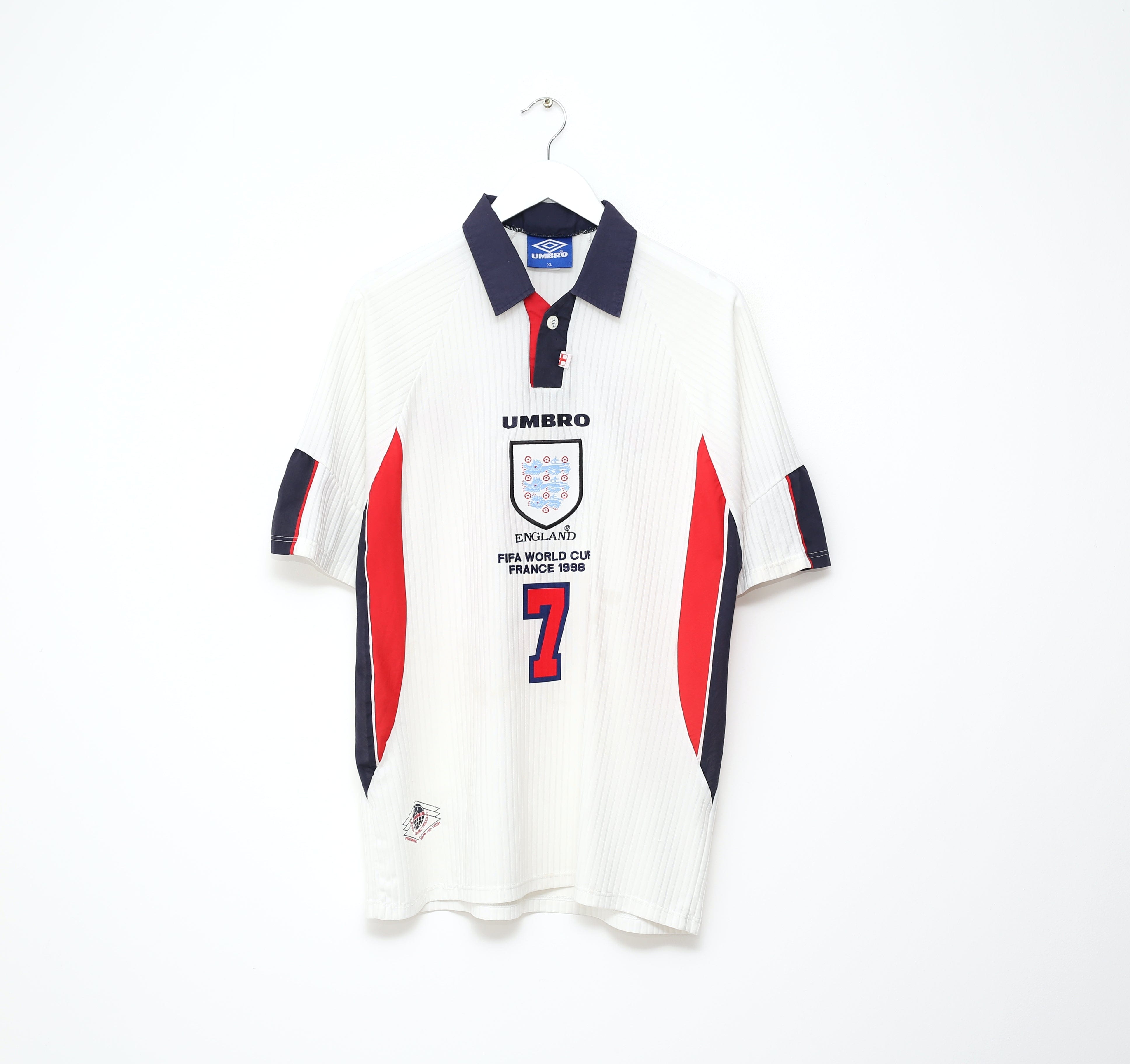 1997/99 BECKHAM #7 England Vintage Umbro Home Football Shirt (L/XL