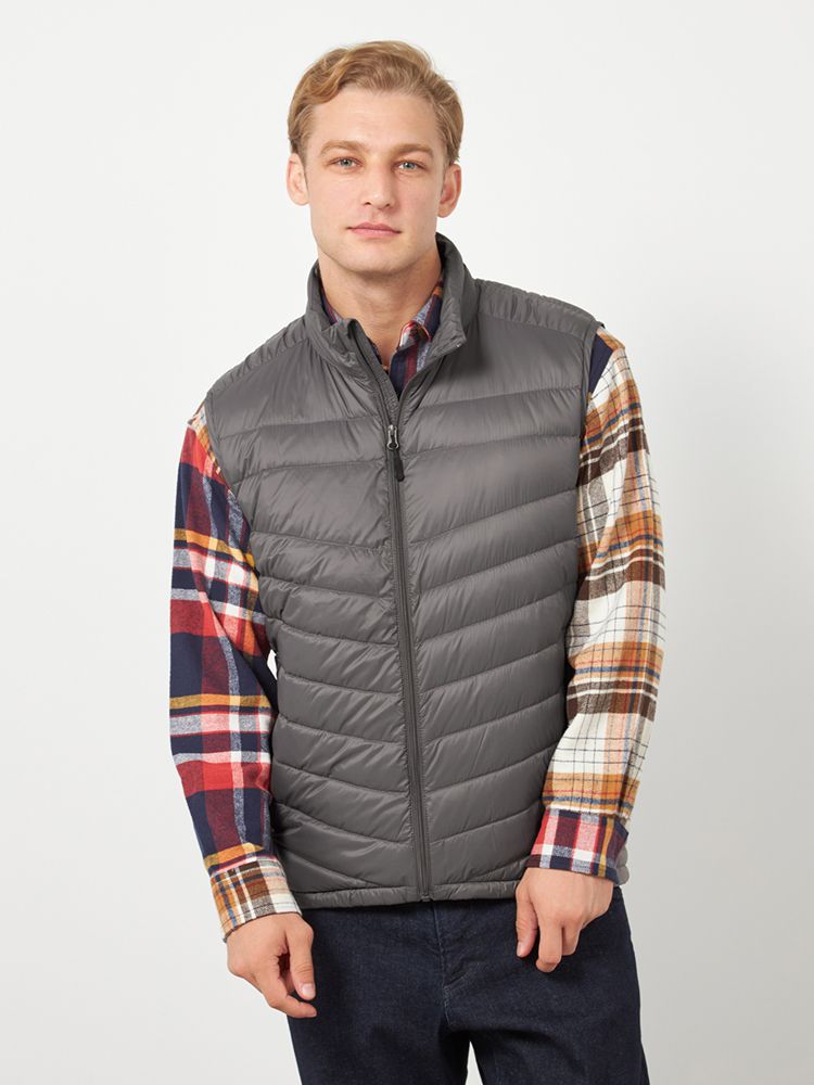M．グレー 洗える軽量ダウンベストメンズ | フォーエル公式通販