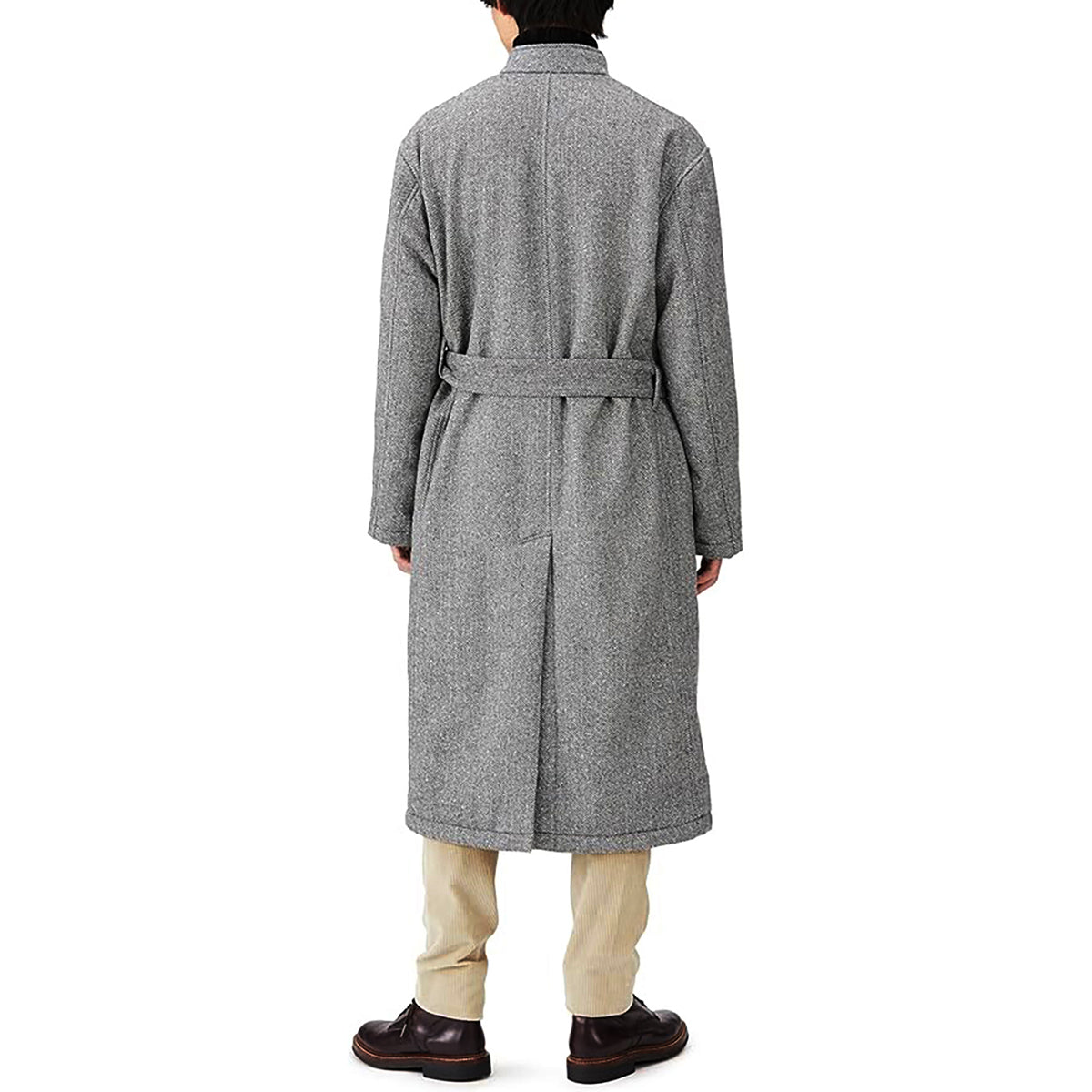 Men's Kinono Long Coat Wool Herringbone Filled with padding 48L