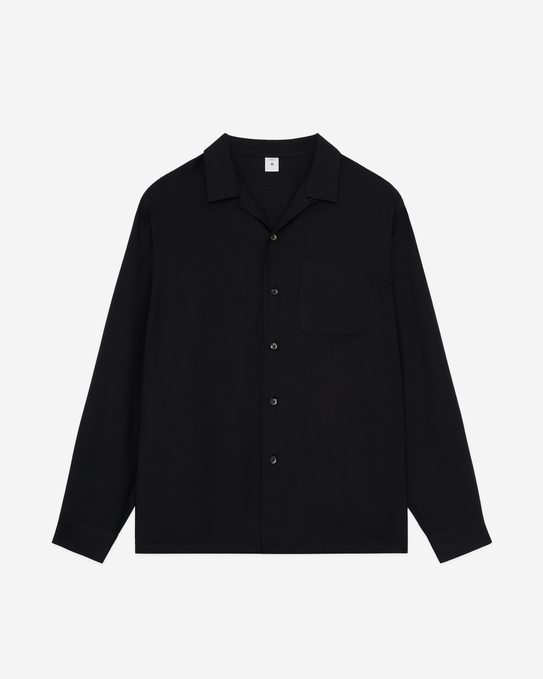 Open Collar Shirt/ Black Rayon Gabardine – FRONT 11201