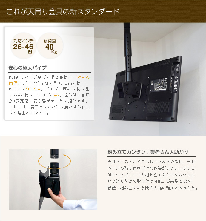 TVセッターハングPS101 Sサイズ 可変パイプ / テレビ壁掛けの情報満載