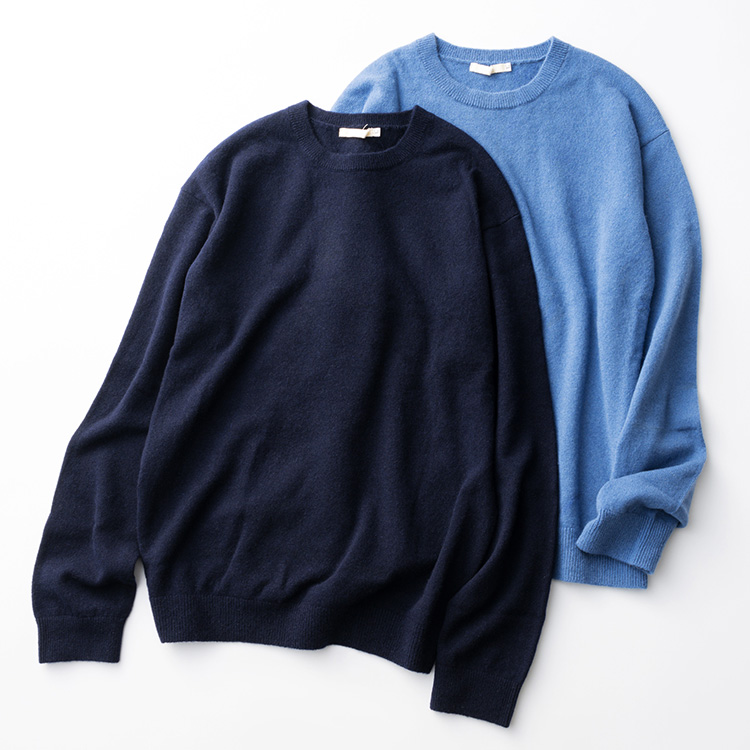 el alto】ホワイトカシミヤ100%クルーネックロングスリーブセーター