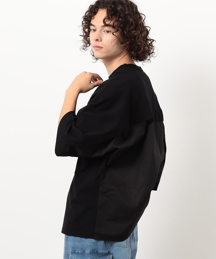 布帛切替6分袖ドルマンスリーブTシャツ（55-31TI01-204）｜パープル