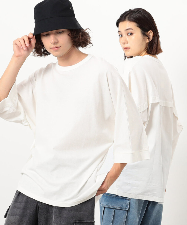 布帛切替6分袖ドルマンスリーブTシャツ（55-31TI01-204）｜パープル