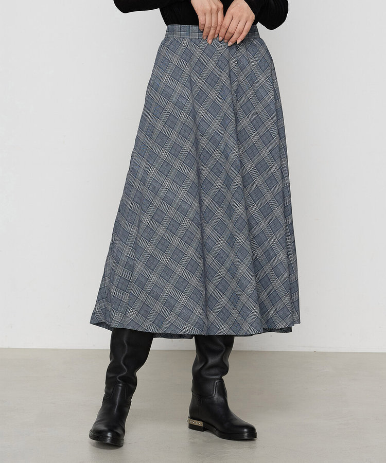 セットアップ対応】チェック転写プリント フレアスカート（01-09FI07