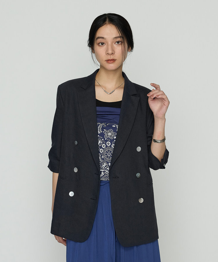 リネンストレッチ ダブルブレストジャケット（01-33JK03-205）｜K.T