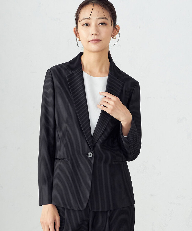 セットアップ対応】ウォッシャブル ストライプ テーラードジャケット