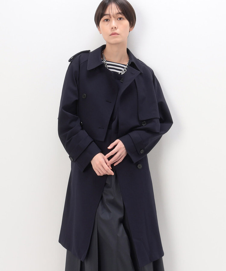 u11_希少junhashimoto トレンチコート フロントカット 紺サイズ4