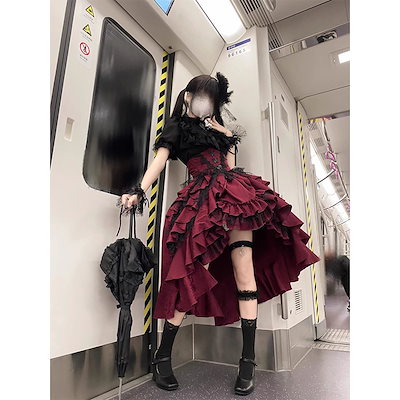 Qoo10] ゴスロリ黒シャツ赤プルアップスカートスー : レディース服