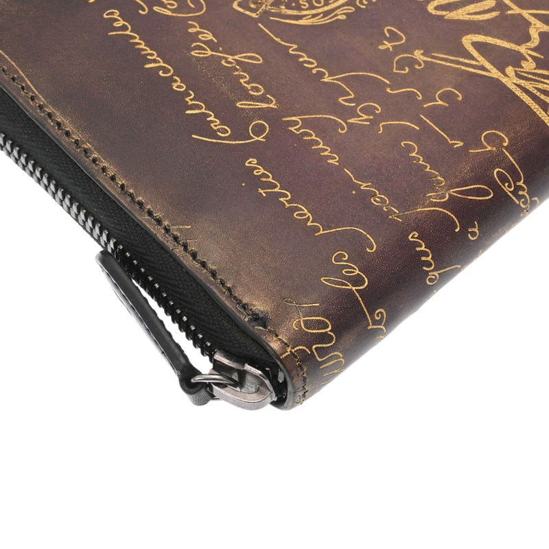 ベルルッティカリグラフィ ラウンドファスナー財布 茶 メンズ レザー