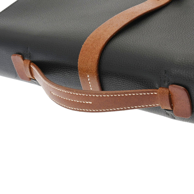 エルメスエトリヴィエール ドキュメント 黒/茶 パラジウム金具 □J刻印