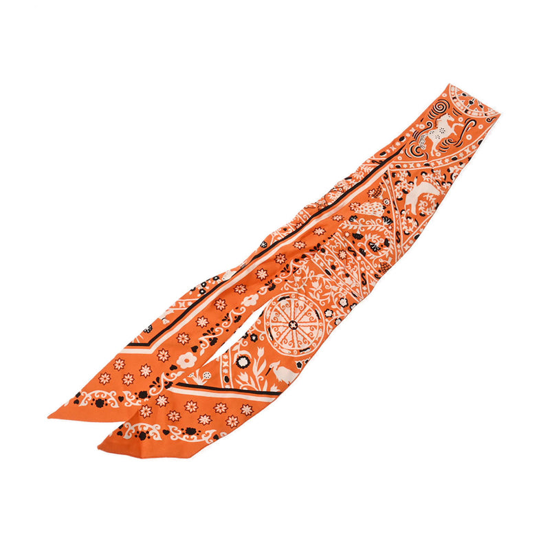 エルメスツイリー バンダナ柄 オレンジ レディース シルク100