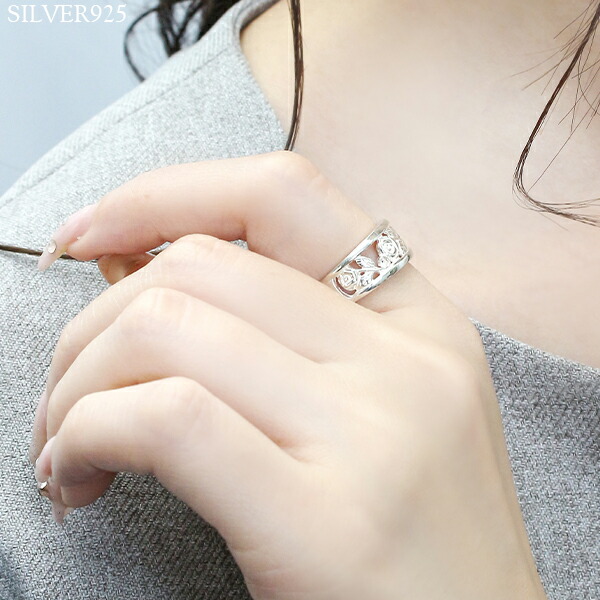 薔薇 シルバーリング 7号～15号 指輪 ファッション リング ばら ローズ