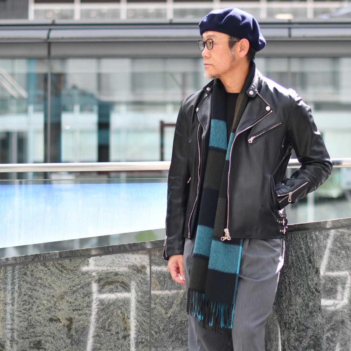 CINQUANTA【チンクアンタ】スタンドカラーダブルライダースジャケット