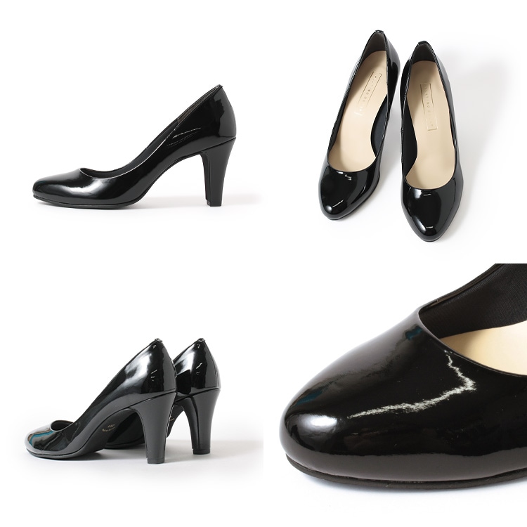 パンプス ヒール7cm 日本製 太ヒール アーモンドトゥ プレーン
