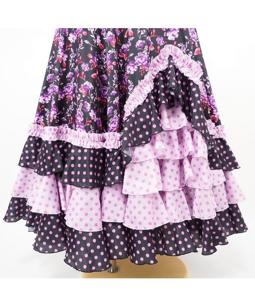 フラメンコファルダ マーメイドライン 黒×薄紫水玉 フラメンコファルダ