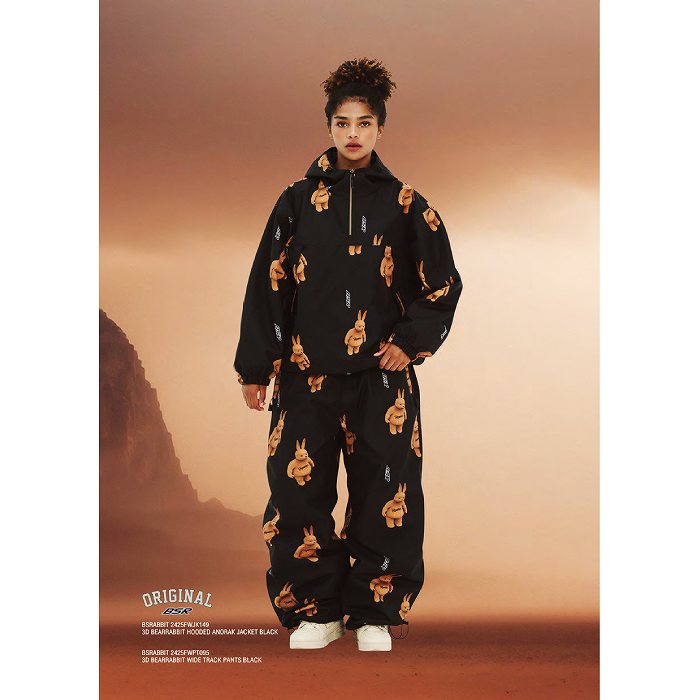 BSRABBIT ビエスラビット 3D BEARRABBIT HOODED ANORAK JACKET BLACK